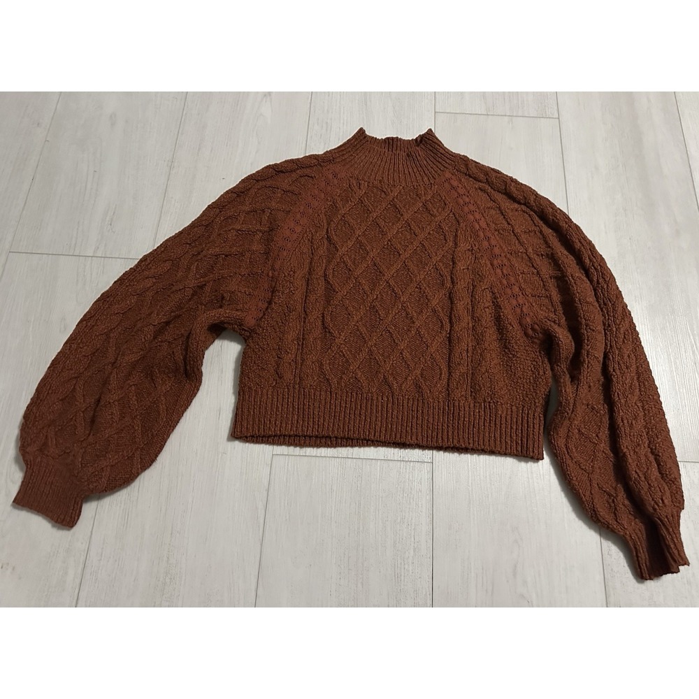 Free People Oversized Chunky Knit Mock Neck Sweater Sz S Rust Color‎ Cozy